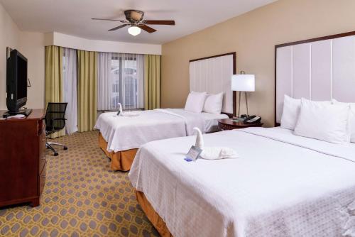 杰克逊维尔杰克逊维尔市区/南岸希尔顿惠庭套房酒店的酒店客房设有两张床和一台平面电视。