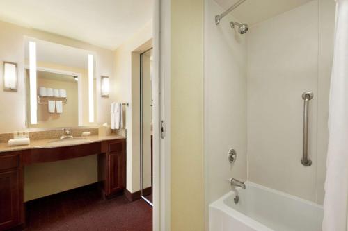 阿什本Homewood Suites by Hilton Dulles-North Loudoun的带浴缸、水槽和淋浴的浴室
