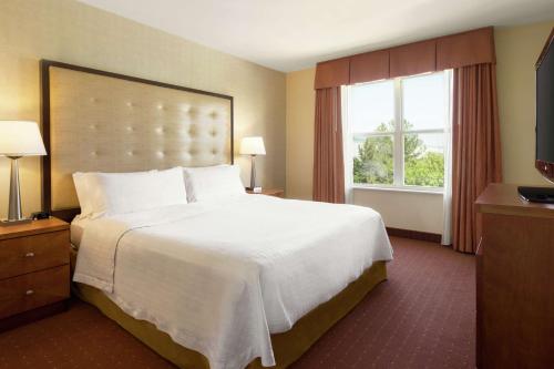阿什本Homewood Suites by Hilton Dulles-North Loudoun的一间设有大床和窗户的酒店客房