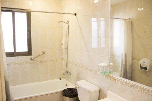 圣地亚哥BBCasita的带浴缸、卫生间和淋浴的浴室。