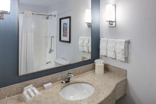 希尔顿黑德岛希尔顿黑得希尔顿花园酒店的一间带水槽、卫生间和镜子的浴室
