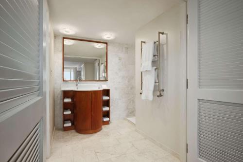 迈阿密迈阿密机场蓝色泻湖希尔顿酒店的一间带水槽和镜子的浴室