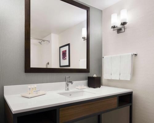 沃里克希尔顿花园酒店 普罗维登斯机场/沃里克的一间带水槽和大镜子的浴室