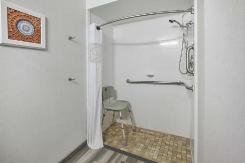匹兹堡Hampton Inn Pittsburgh University Medical Center的浴室内配有淋浴和椅子