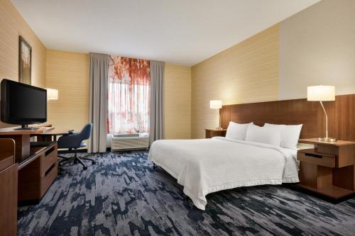 赫尔希巧克力大道费尔菲尔德万豪酒店的配有一张床和一台平面电视的酒店客房