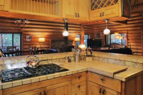 爱德怀Eagles Nest - Natural Log Cabin with Guest House的厨房配有炉灶和台面