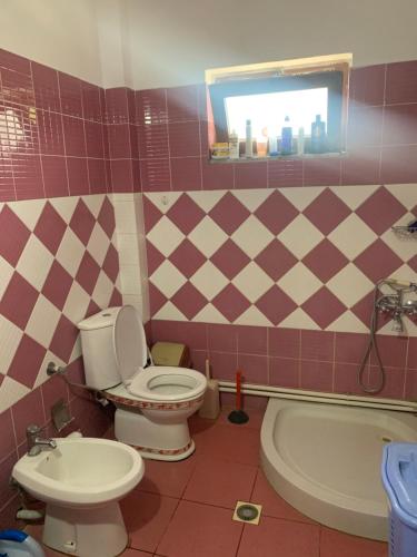 波格拉德茨Villa Rejan的浴室配有卫生间、浴缸和水槽。