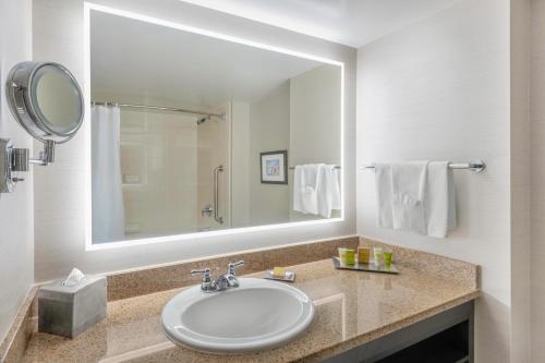 伯纳比温哥华铁道镇希尔顿酒店的一间带水槽和镜子的浴室