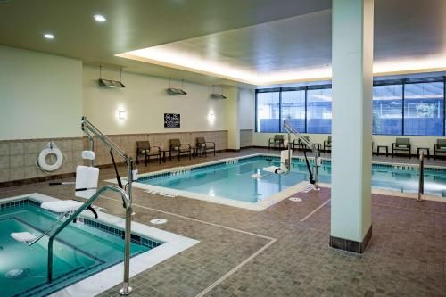西雅图西雅图市中心希尔顿花园酒店的游泳池,位于带游泳池的建筑内