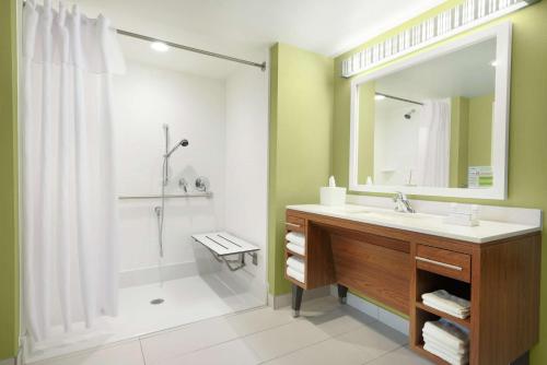 密尔沃基密尔沃基机场希尔顿欣庭套房酒店的一间带水槽和淋浴的浴室