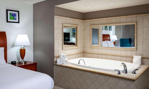 德斯普兰斯芝加哥奥黑尔机场希尔顿花园酒店的带浴缸和床的酒店客房
