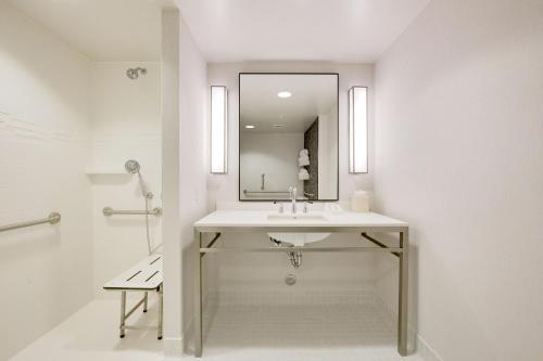 斯普林北休斯顿斯普林希尔顿花园酒店的一间带水槽和镜子的浴室
