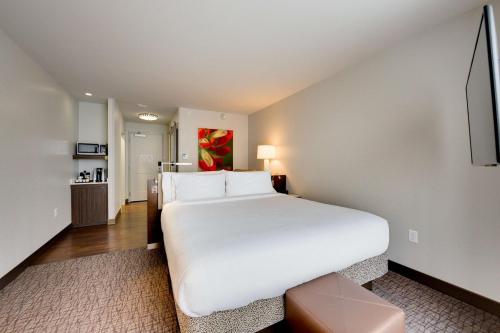 斯普林北休斯顿斯普林希尔顿花园酒店的一张大白色的床,位于酒店客房内