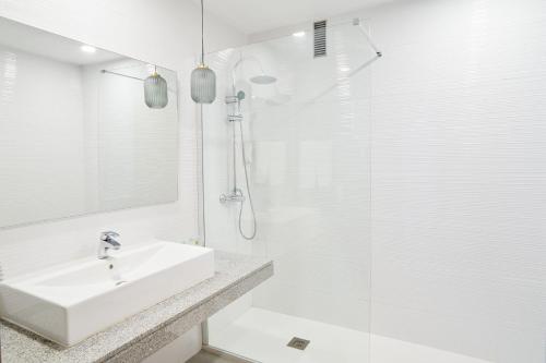 戈梅拉岛圣塞瓦斯蒂安托雷德孔德酒店的白色的浴室设有水槽和淋浴。