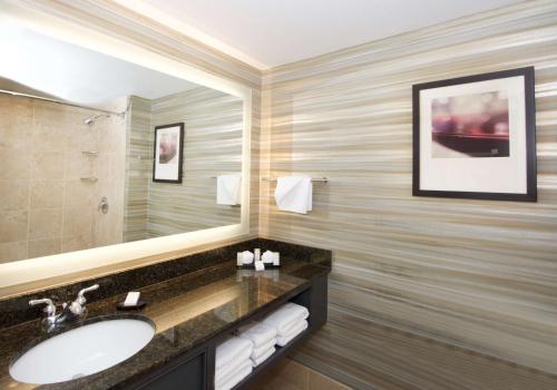 核桃溪Embassy Suites by Hilton Walnut Creek的一间带水槽和镜子的浴室