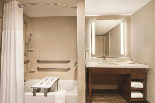 华盛顿豪姆沃德希尔顿酒店，华盛顿特区国会，海军造船厂的一间带水槽、浴缸和卫生间的浴室