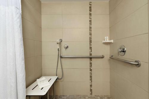 阿卡迪亚Embassy Suites by Hilton Arcadia-Pasadena Area的带淋浴、卫生间和盥洗盆的浴室