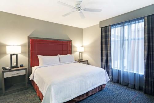 阿森斯Homewood Suites by Hilton Athens Downtown University Area的一间卧室设有一张大床、红色床头板和窗户