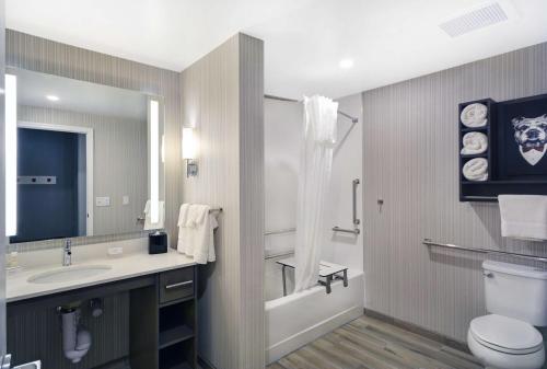 阿森斯Homewood Suites by Hilton Athens Downtown University Area的浴室配有盥洗盆、卫生间和浴缸。