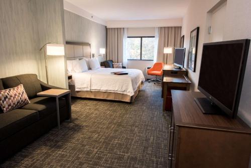 奥尔巴尼纽约奥尔巴尼 - 西大街/大学区汉普顿酒店的配有一张床和一台平面电视的酒店客房