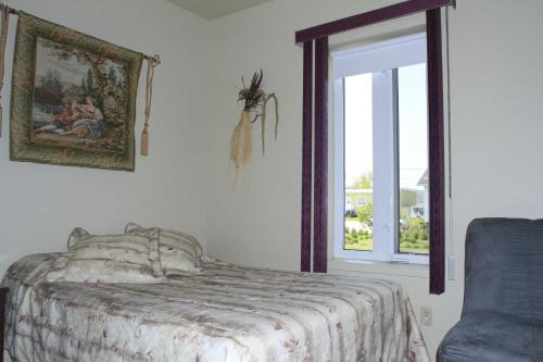 圣安娜德蒙Gite La Ptite Falaise hébergement touristique的一间卧室设有一张床和一个窗口
