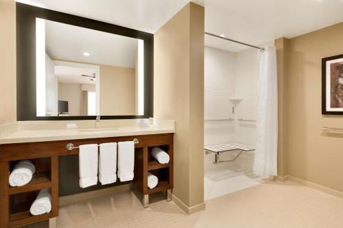 奥古斯塔奥古斯塔希尔顿惠庭套房酒店 的一间带水槽和镜子的浴室