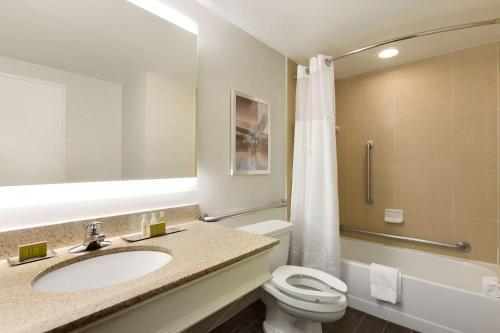 温莎洛克斯布拉德利国际机场希尔顿逸林酒店的一间带水槽、卫生间和淋浴的浴室