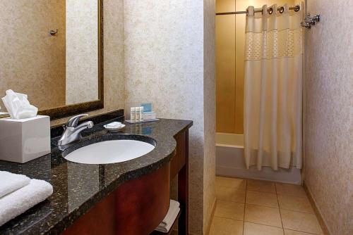 伯明翰伯明翰市中心塔特怀勒汉普顿套房酒店 的一间带水槽和淋浴的浴室
