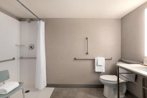 费城费城彭罗斯酒店 的带淋浴、卫生间和盥洗盆的浴室