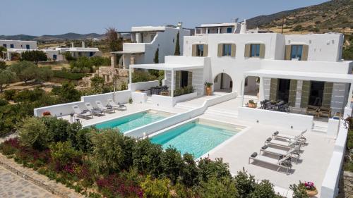 德里奥斯Paros Breeze Luxury Villa的享有带游泳池的别墅的空中景致