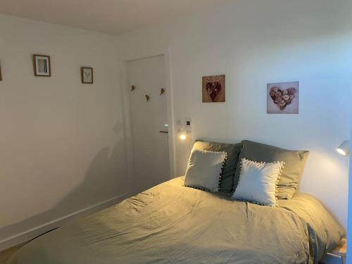 热拉梅Appartement Gérardmer的一间卧室配有一张带两个枕头的床