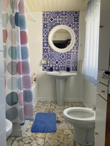 卡尔诺塔Casa Ameixeira的一间带卫生间、水槽和镜子的浴室
