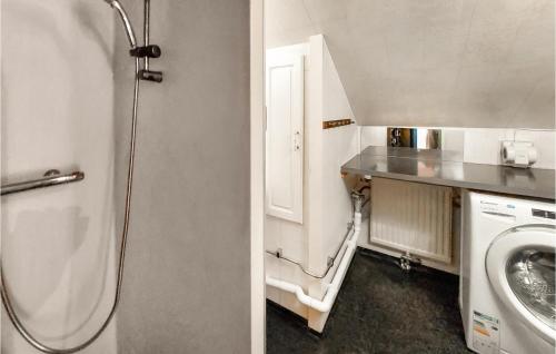 哈尔姆斯塔德Gorgeous Apartment In Halmstad With House Sea View的一间带水槽和洗衣机的浴室