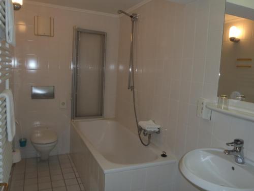 柏林布斯克鲁格公园酒店的带浴缸、卫生间和盥洗盆的浴室