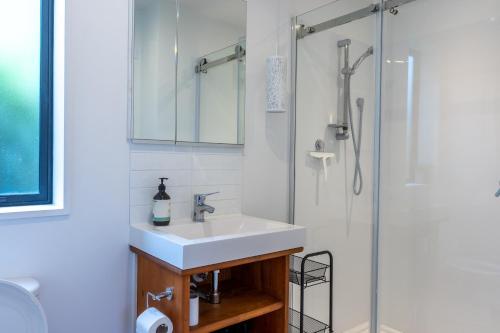 皮克顿Firkins Retreat, Picton的一间带水槽和淋浴的浴室