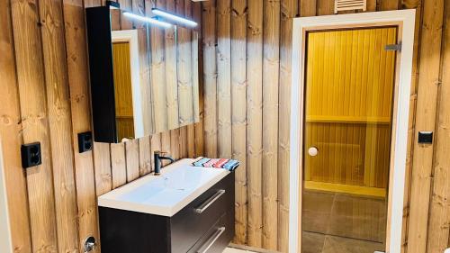 TuddalStorekleiv Hyttefelt Tuddal的一间带水槽和镜子的浴室