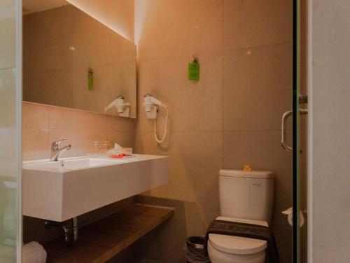 金巴兰祖里吉姆巴兰快捷旅馆的一间带水槽、卫生间和镜子的浴室