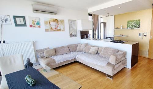 科佩尔Bella Vista Lux Apartment with private Terace的带沙发的客厅和厨房