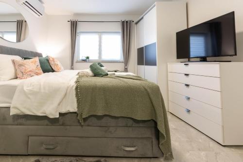 别洛瓦尔apartmani SUN & MOON的一间卧室配有一张床和一个带电视的梳妆台