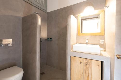 卡马莱Mosha Pension的一间带水槽、卫生间和镜子的浴室