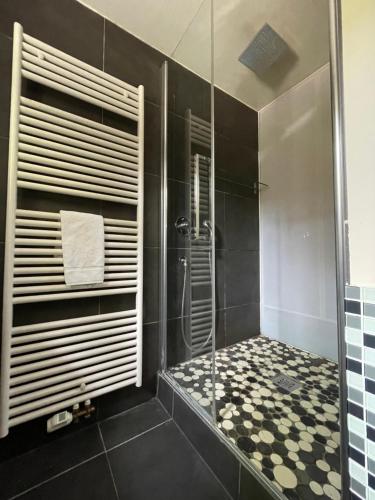 布鲁日Perfect getaway in Bruges!的带淋浴的浴室和玻璃门