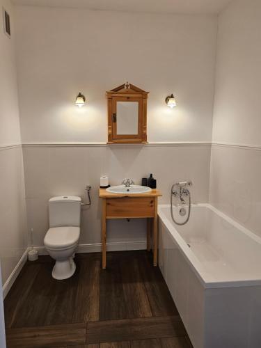 什切齐内克apartament 34的浴室配有卫生间、盥洗盆和浴缸。