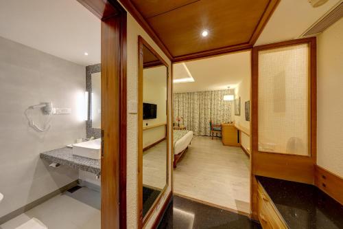 浦那中央公园酒店的一间带水槽和镜子的浴室
