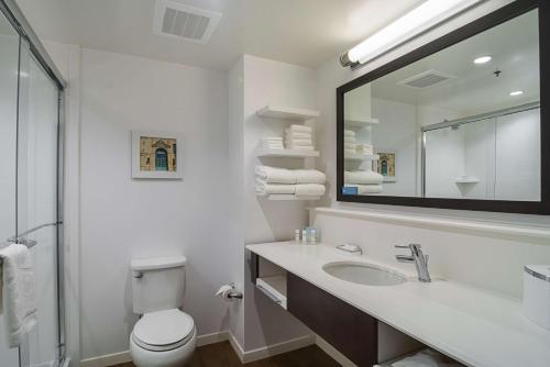 芝加哥芝加哥北站罗耀拉汉普顿酒店 的一间带水槽、卫生间和镜子的浴室