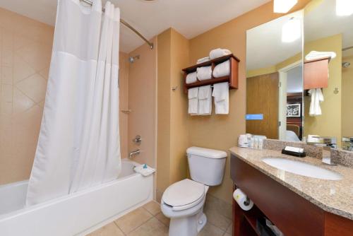 皮克林哥伦布东汉普顿酒店的浴室配有卫生间、盥洗盆和淋浴。