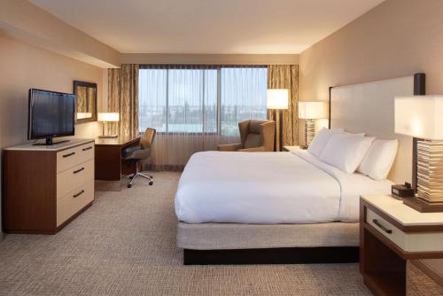 弗雷斯诺希尔顿逸林弗雷斯诺会议中心酒店的酒店客房设有一张大床和一台电视。