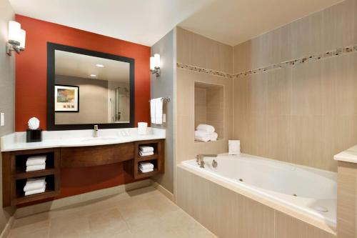 休斯顿美国休斯敦西北广场希尔顿花园酒店的带浴缸、水槽和镜子的浴室