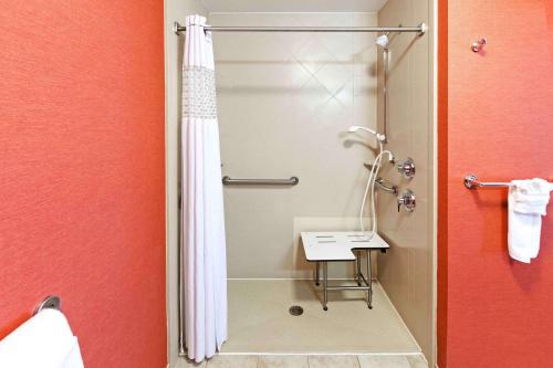 摩根城摩根城汉普顿酒店的带淋浴和浴帘的浴室