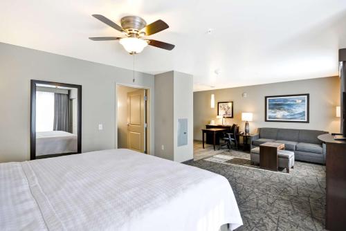 拉斯维加斯拉斯维加斯市中心希尔顿惠庭套房酒店的一间卧室配有一张床和一张沙发