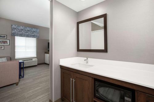 洛根Hampton Inn And Suites Logan, Ut的一间带水槽和镜子的浴室